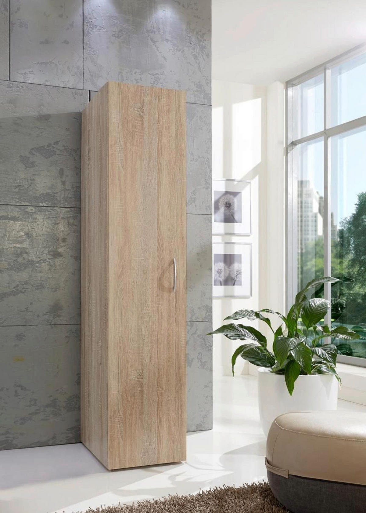 VEČNAMENSKA OMARA, barve hrasta - barve hrasta/barve aluminija, Konvencionalno, umetna masa/leseni material (30/185/40cm) - Xora