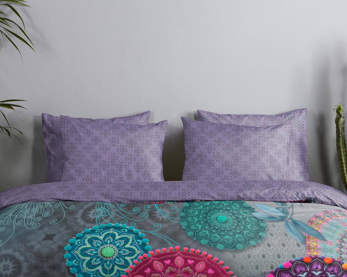 WENDEBETTWÄSCHE 2-teilig HIP Satin 140/200 cm  - Türkis/Lila, Basics, Textil (140/200cm)