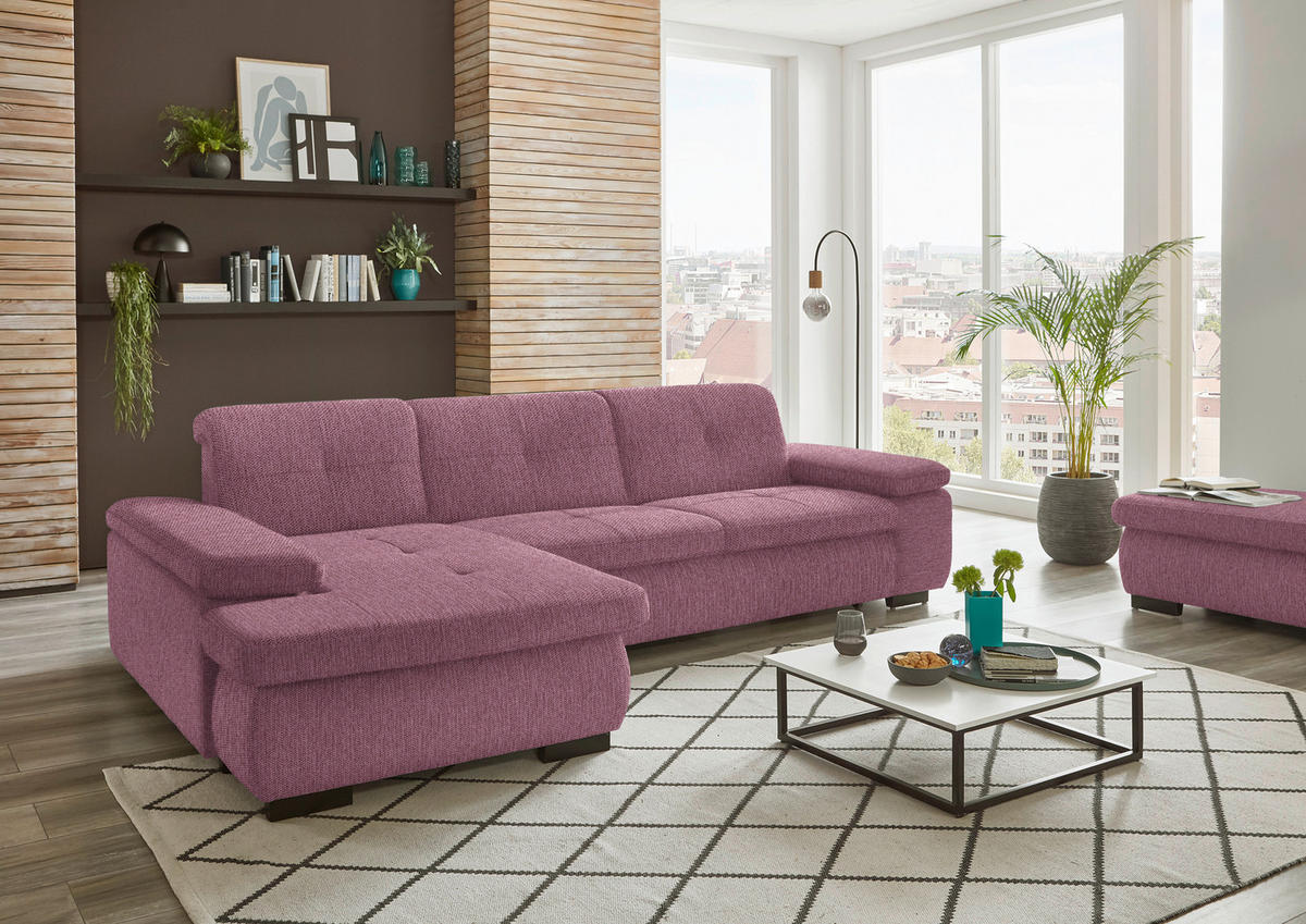 ECKSOFA in Flachgewebe Bordeaux  - Bordeaux/Schwarz, Design, Textil/Metall (174/297cm) - Beldomo Style