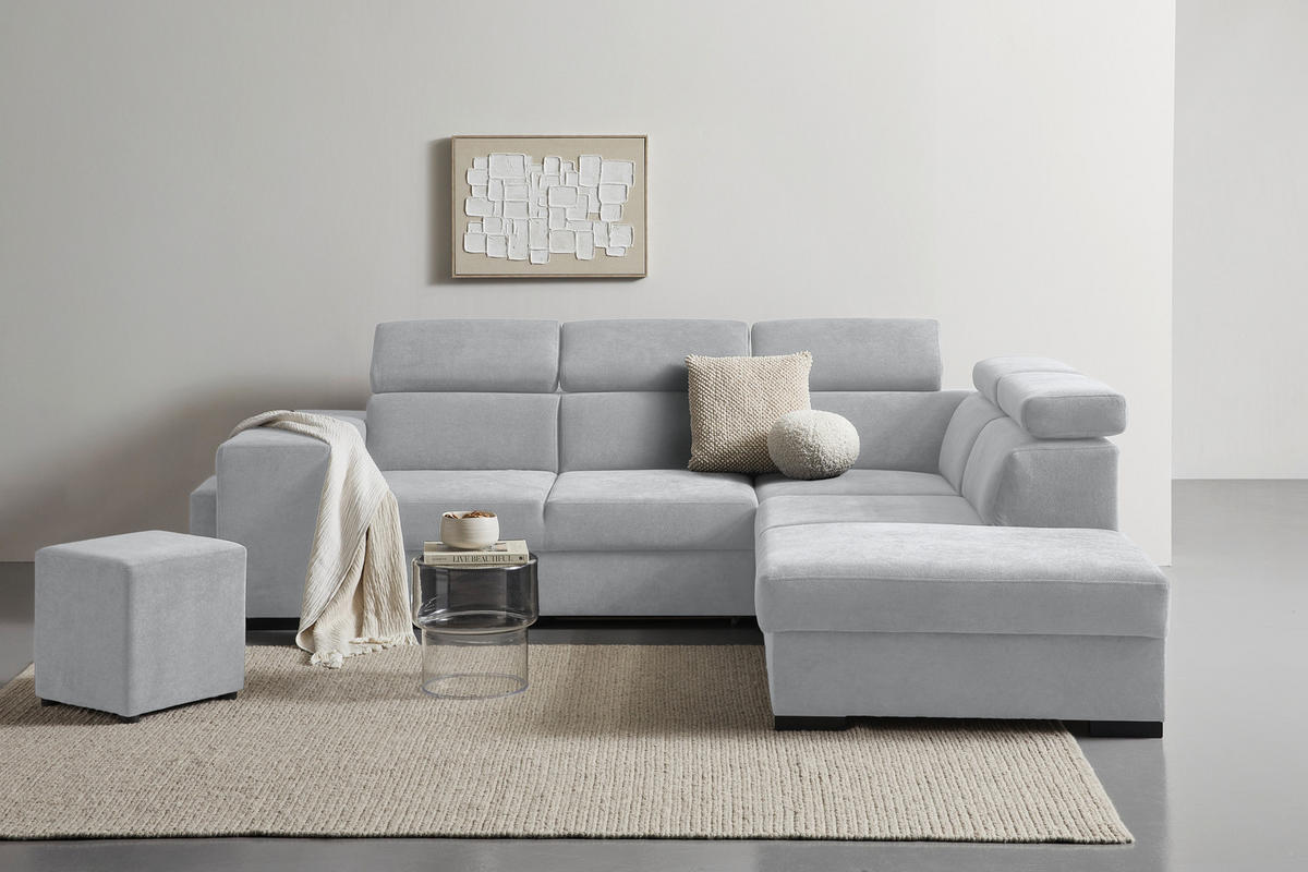ECKSOFA Hellgrau Webstoff  - Hellgrau/Schwarz, KONVENTIONELL, Holz/Textil (283/244cm) - Carryhome