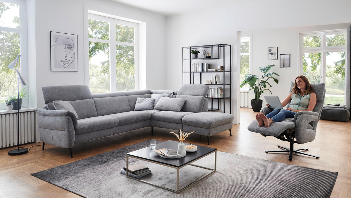 ECKSOFA in Struktur Grau  - Schwarz/Grau, Modern, Textil/Metall (275/235cm) - Cantus