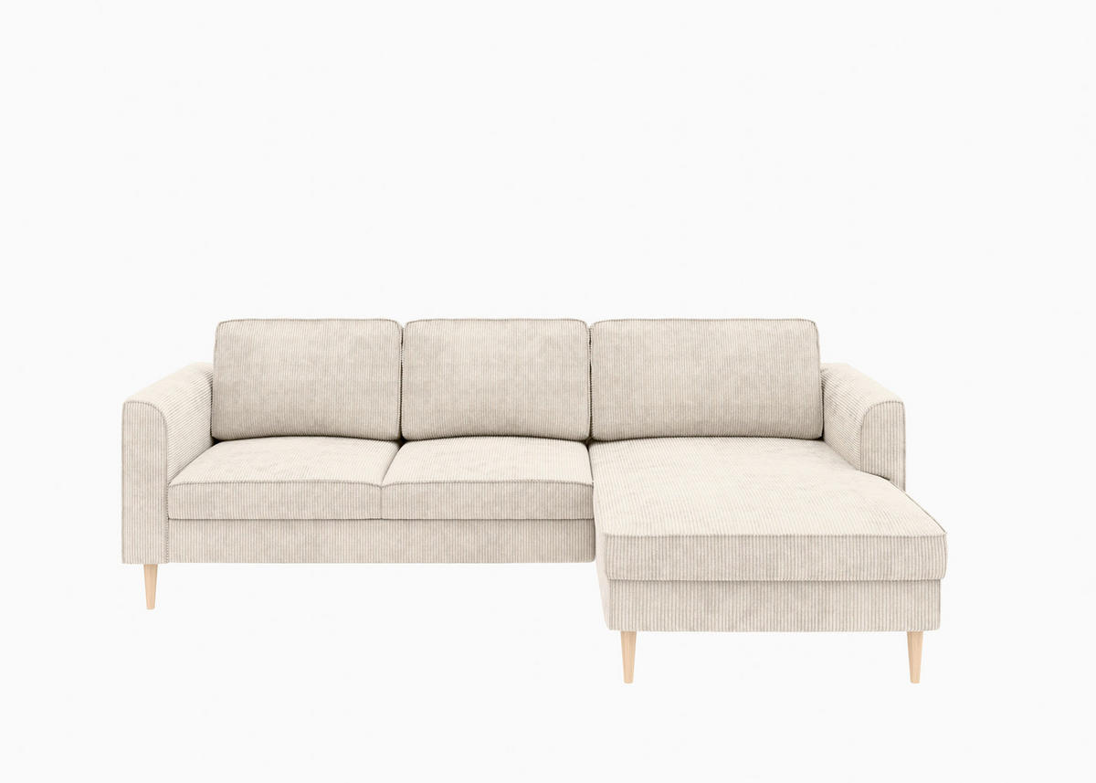 ECKSOFA Creme Cord  - Buchefarben/Creme, MODERN, Holz/Textil (232/161cm) - Trendmanufaktur