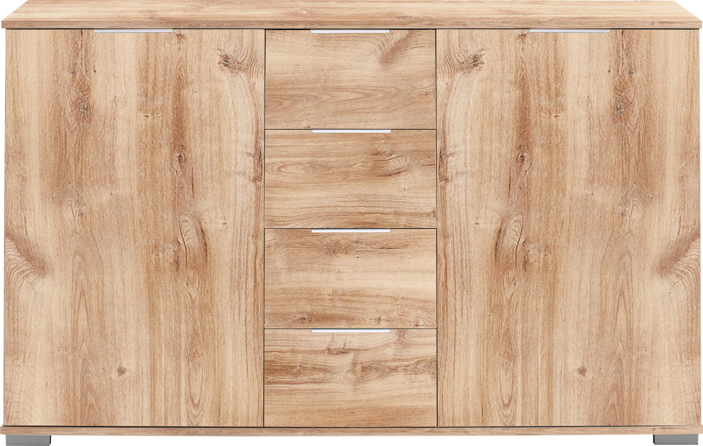KOMODA, barvy dubu, 130/83/41 cm - barvy dubu/barvy chromu, Design, kov/kompozitní dřevo (130/83/41cm) - Carryhome