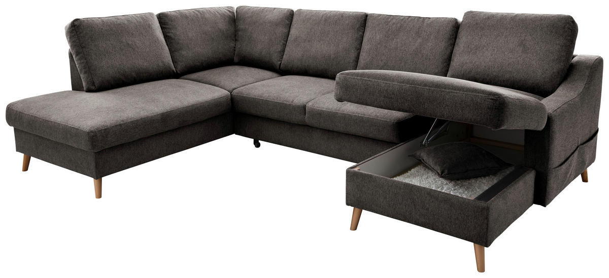 WOHNLANDSCHAFT in Struktur Braun  - Naturfarben/Braun, KONVENTIONELL, Holz/Textil (200/301/150cm) - P & B