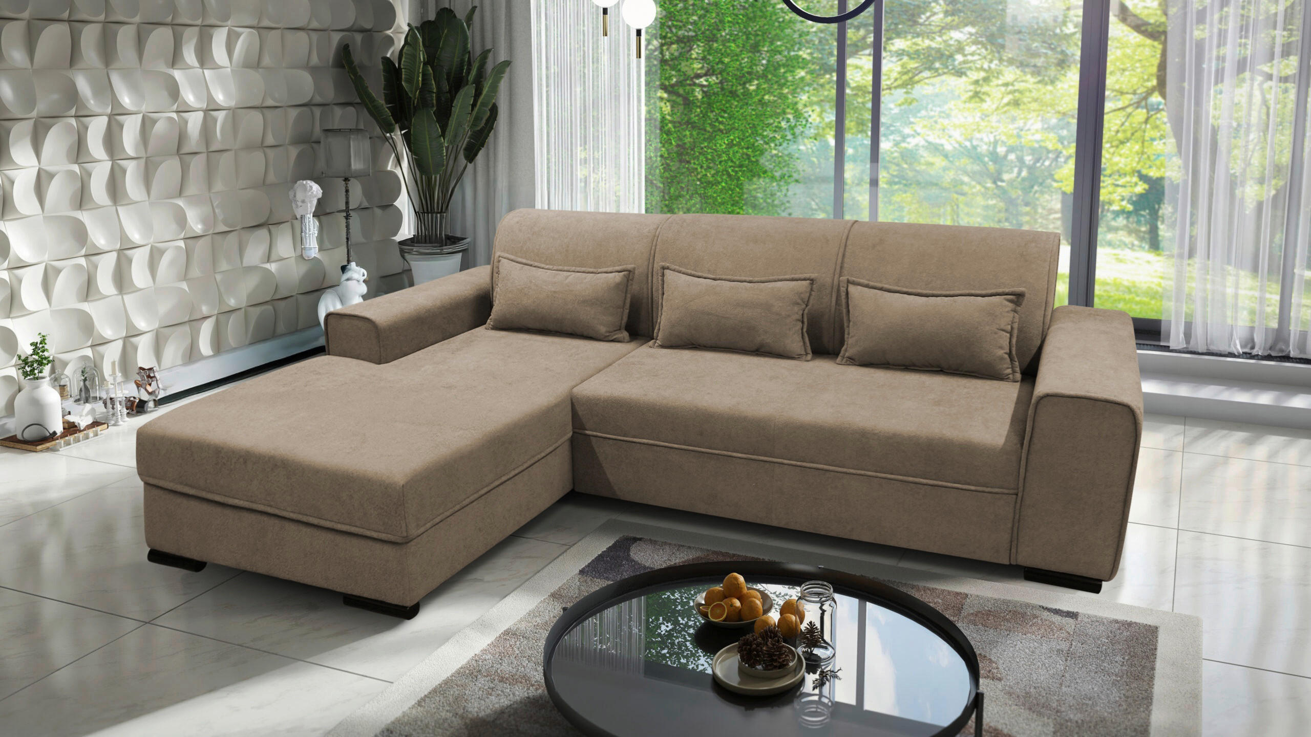 ECKSOFA in Struktur, Bouclé Taupe  - Taupe/Schwarz, Design, Kunststoff/Textil (175/270cm) - MID.YOU