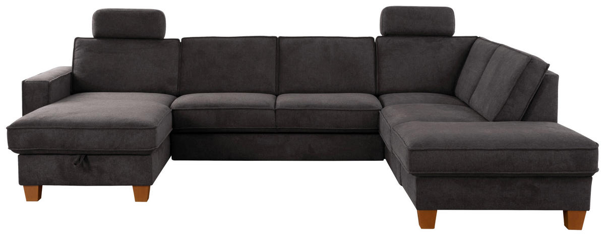 WOHNLANDSCHAFT Dunkelgrau Flachgewebe  - Eichefarben/Dunkelgrau, KONVENTIONELL, Holz/Textil (161/309/213cm) - Sit & More