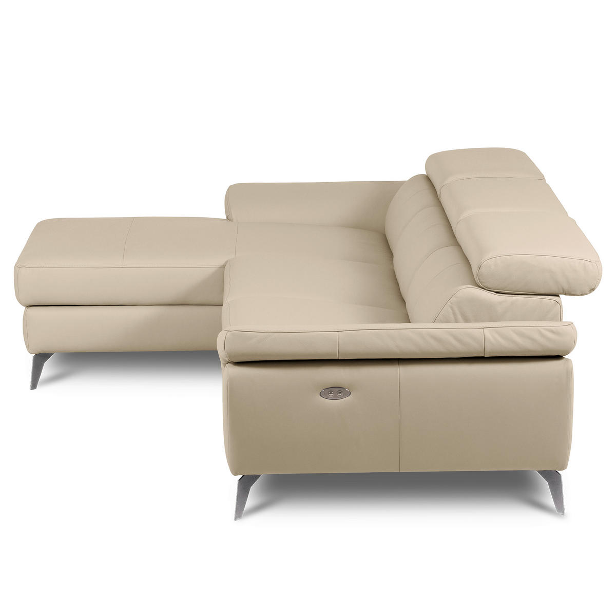 ECKSOFA Grau Echtleder Lederlook Rücken echt, Armteilverstellung, Relaxfunktion, Kopfteilverstellung  - Chromfarben/Grau, Design, Leder/Textil (179/252cm) - Livetastic