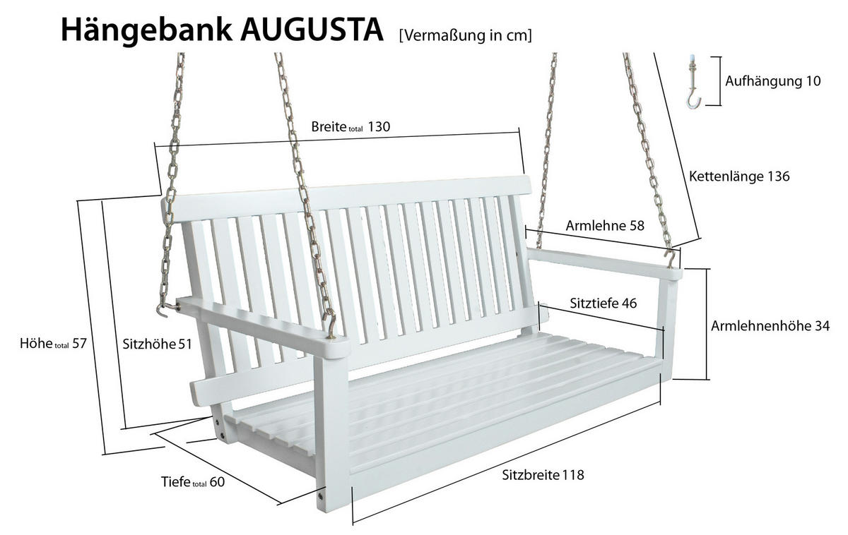 HÄNGEBANK - Weiß, Basics, Holz (130/56/63cm) - Gardenson