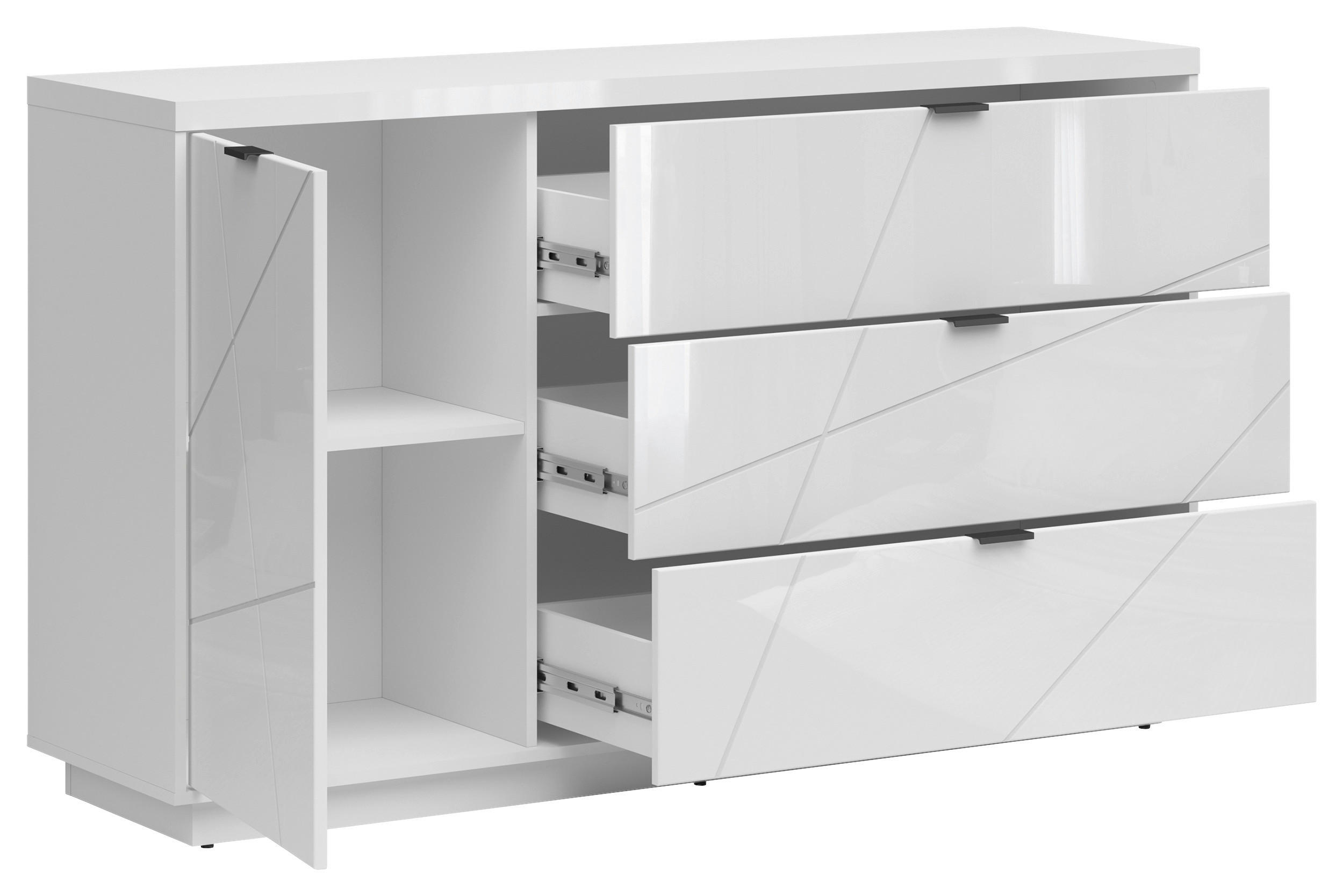 SIDEBOARD in 156/93/42,5 cm - Weiß Hochglanz/Schwarz, Design, Holzwerkstoff/Kunststoff (156/93/42,5cm)