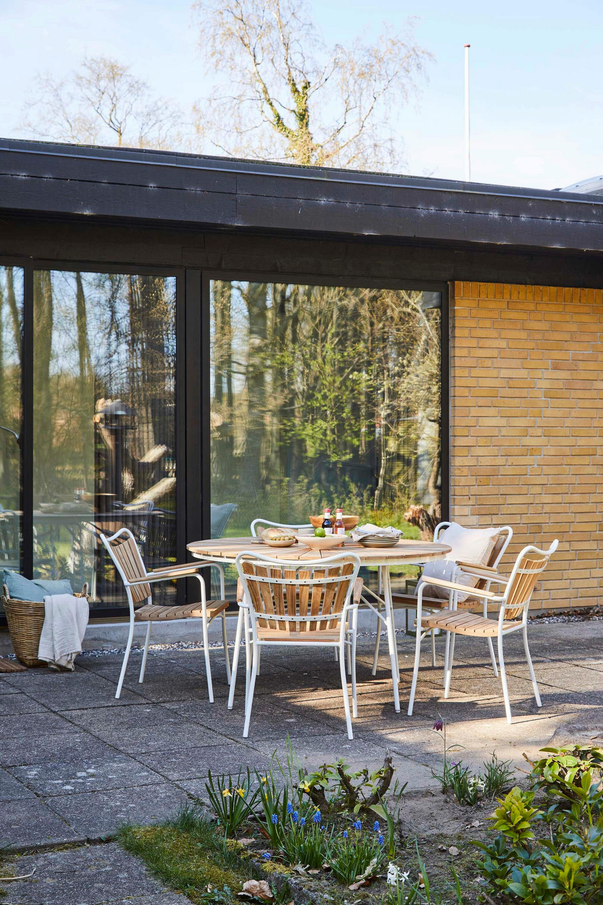 GARTENTISCHGRUPPE  - Weiß Hochglanz/Teakfarben, Natur, Holz/Metall (180/180/78cm) - Gardenson