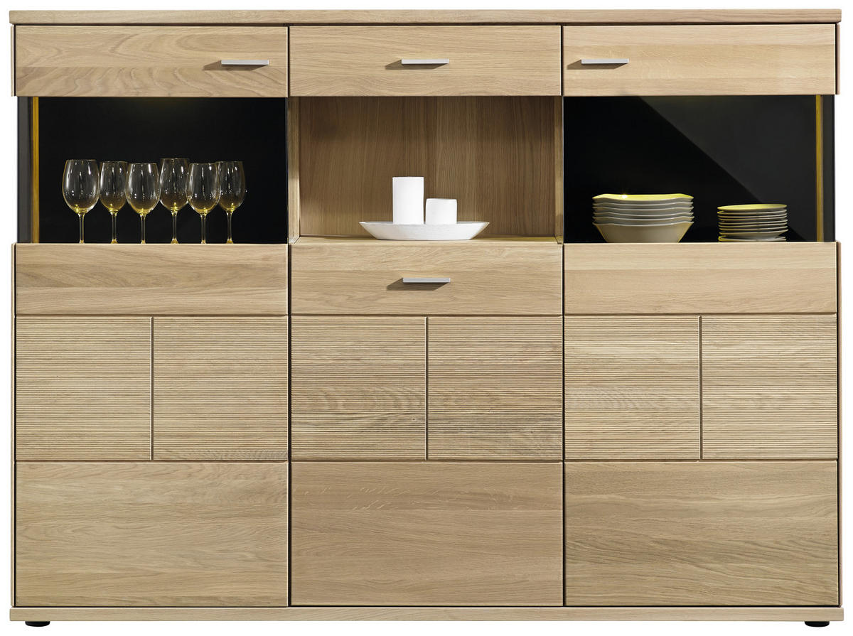 HIGHBOARD 183/136/40 cm  in  - Silberfarben/Schwarz, Design, Glas/Holz (183/136/40cm) - Musterring