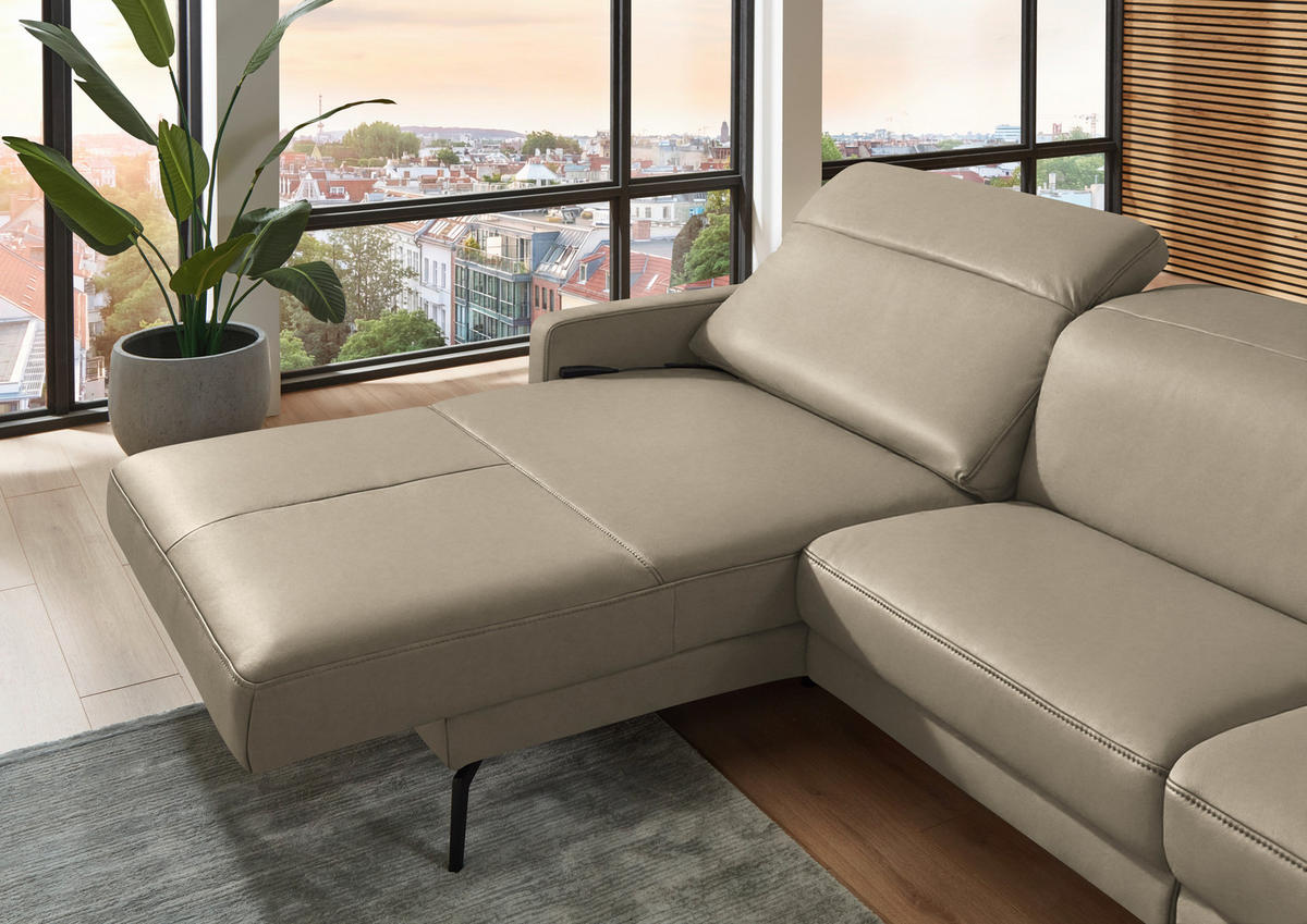 ECKSOFA 179/323 cm  in Echtleder Kaschmir Kopfteilverstellung  179/323 cm  - Kaschmir/Schwarz, Design, Leder/Metall (179/323cm) - Dieter Knoll