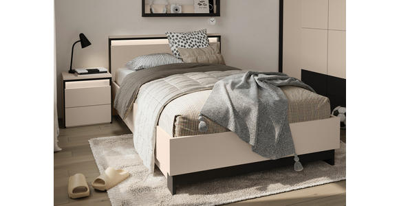 BETT 120/200 cm,  in Schwarz, Beige, Beleuchtung  - Beige/Schwarz, Design, Metall (120/200cm) - Voleo