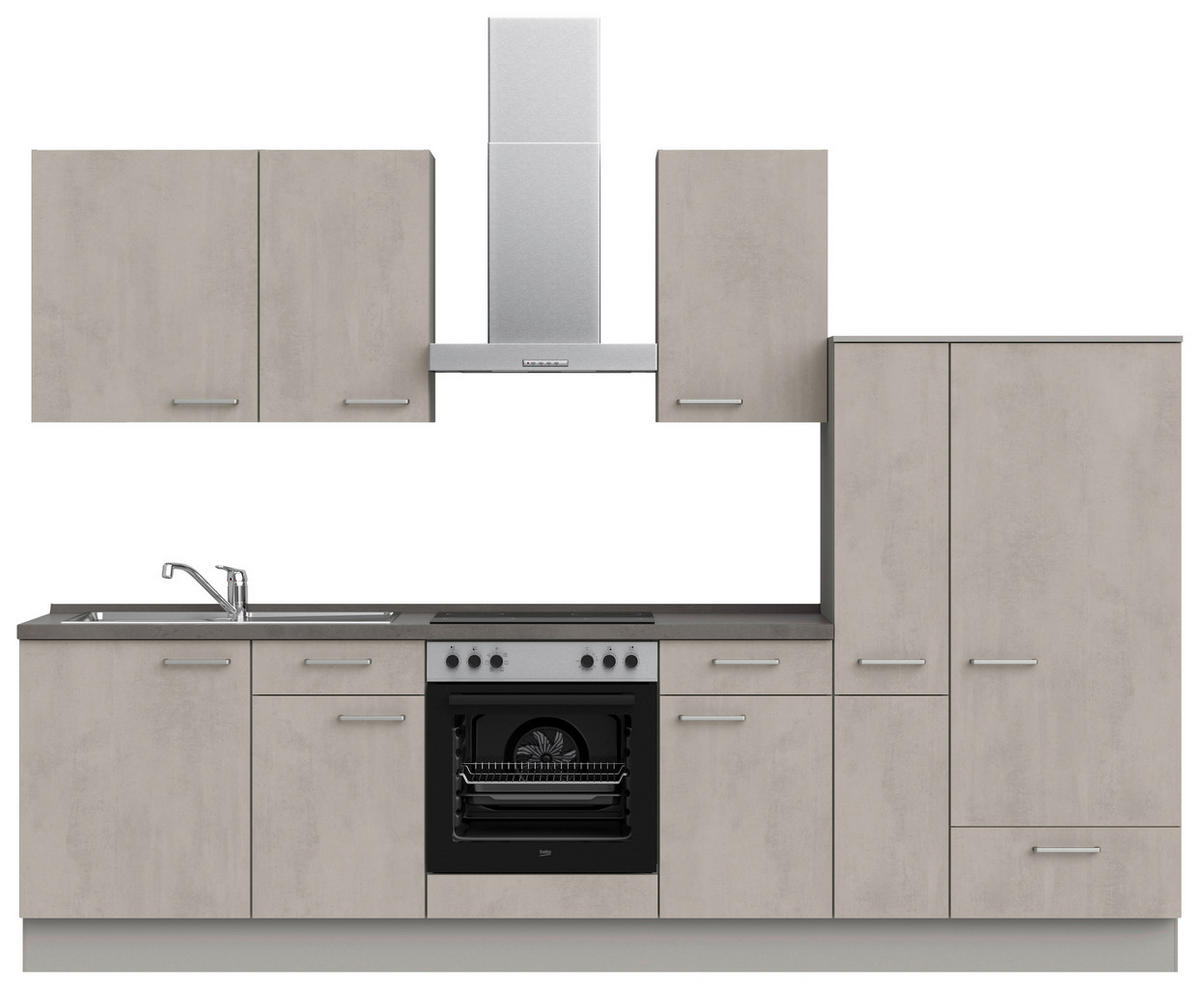 KÜCHENBLOCK 300 cm   in Grau, Schieferfarben  - Schieferfarben/Edelstahlfarben, MODERN, Holzwerkstoff/Metall (300cm) - Nobilia