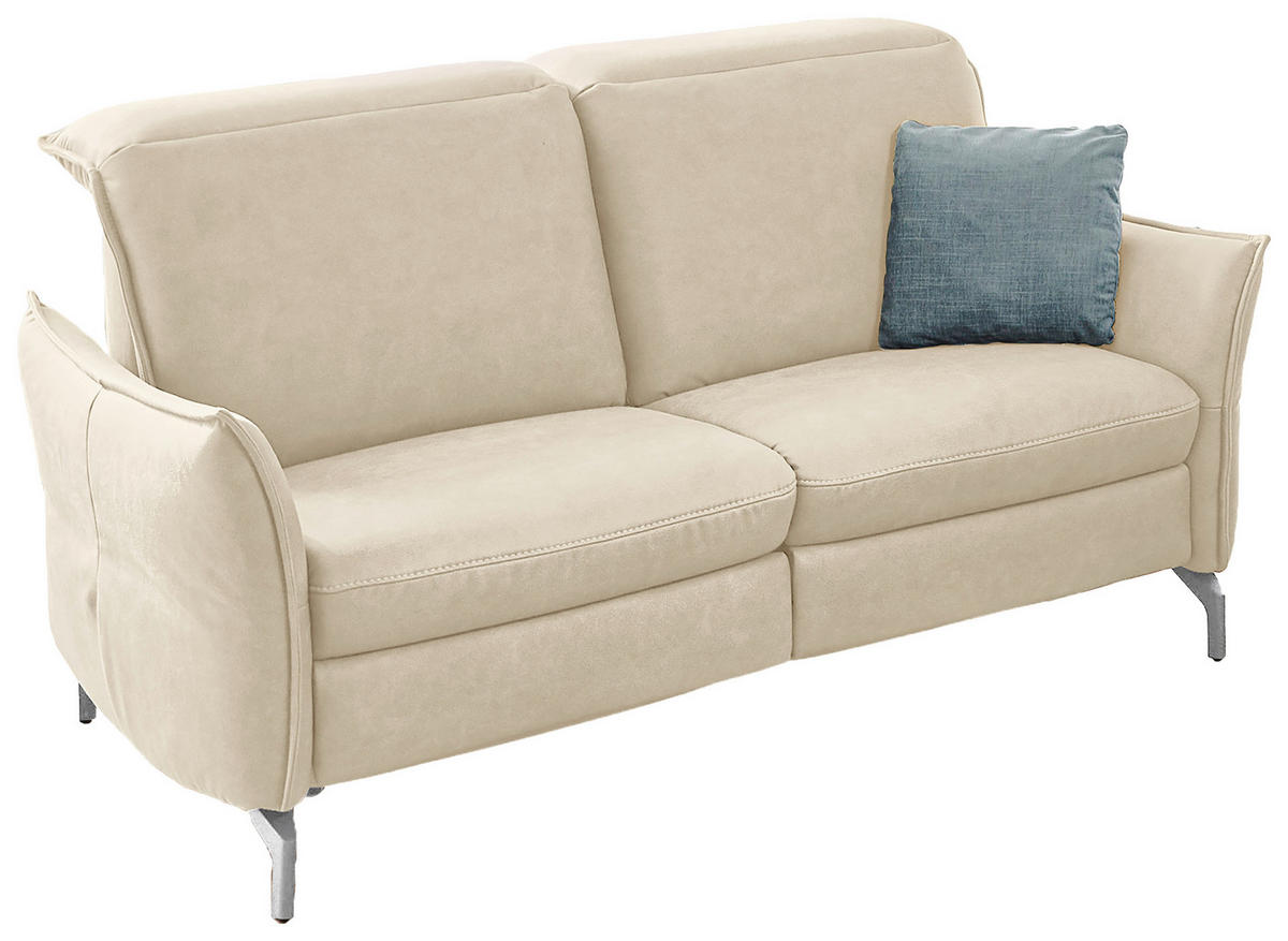 2-SITZER-SOFA in Lederlook (vegan) Ecru  - Ecru/Nickelfarben, Modern, Textil/Metall (154/89/109cm) - Livetastic