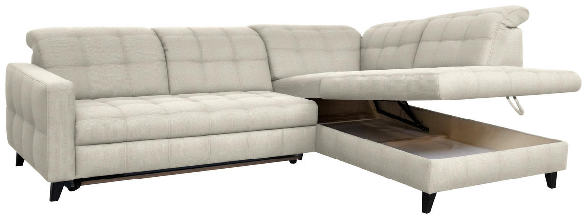 ECKSOFA in Webstoff Ecru  - Ecru/Schwarz, Design, Holz/Textil (297/216cm) - Xora