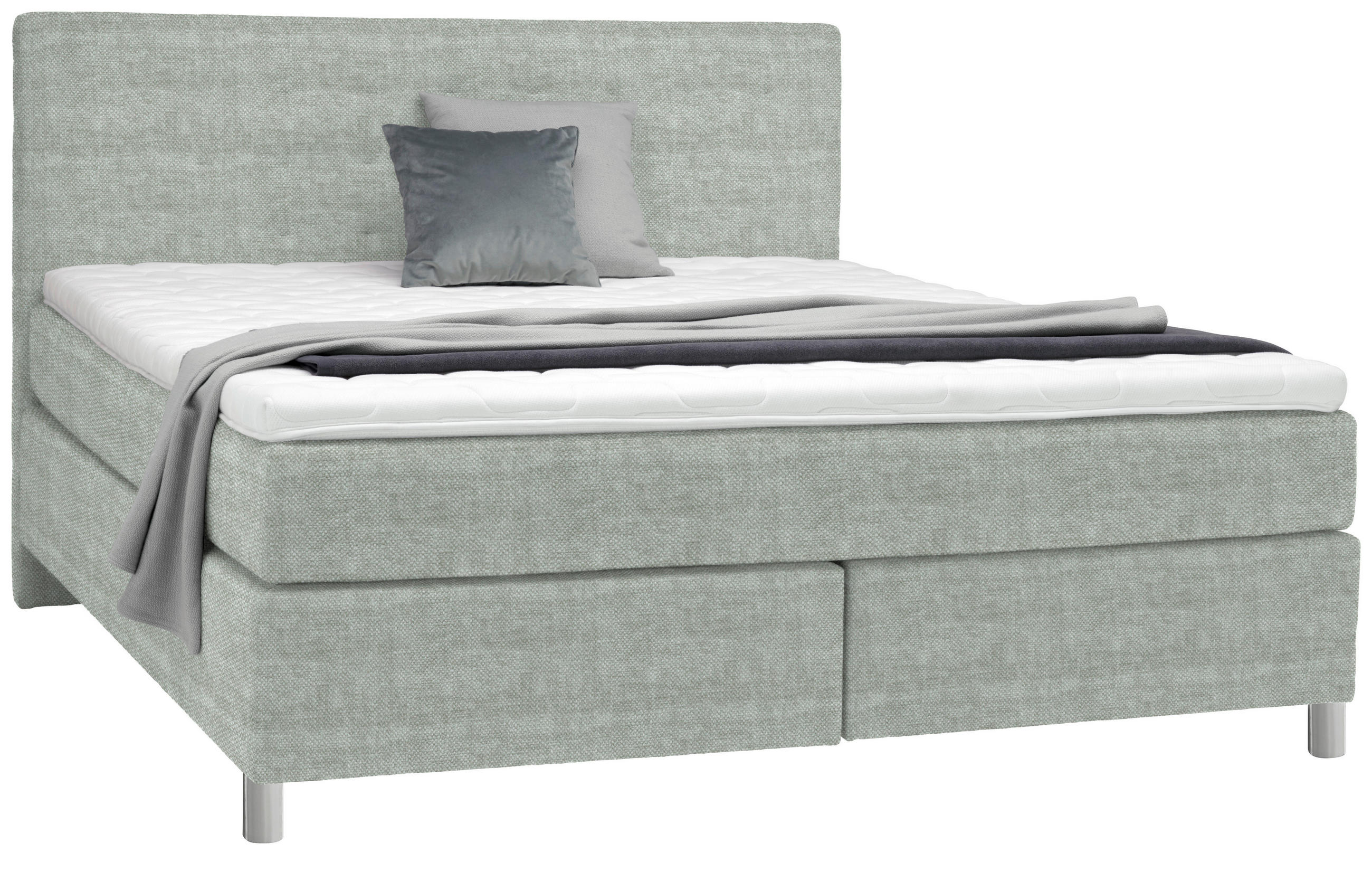 BOXSPRINGBETT 180/200 cm  in Hellgrau  - Chromfarben/Hellgrau, KONVENTIONELL, Kunststoff/Textil (180/200cm) - Voleo