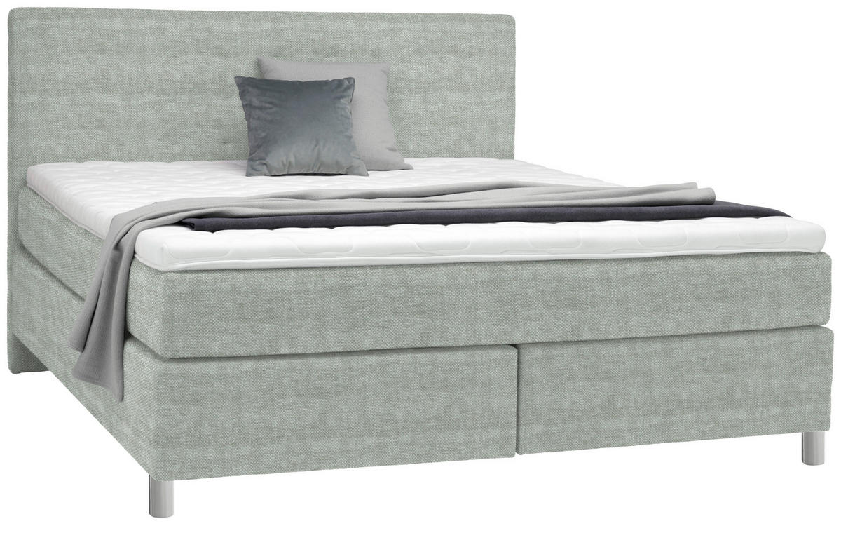 BOXSPRINGBETT 180/200 cm  in Hellgrau  - Chromfarben/Hellgrau, Konventionell, Kunststoff/Textil (180/200cm) - Voleo