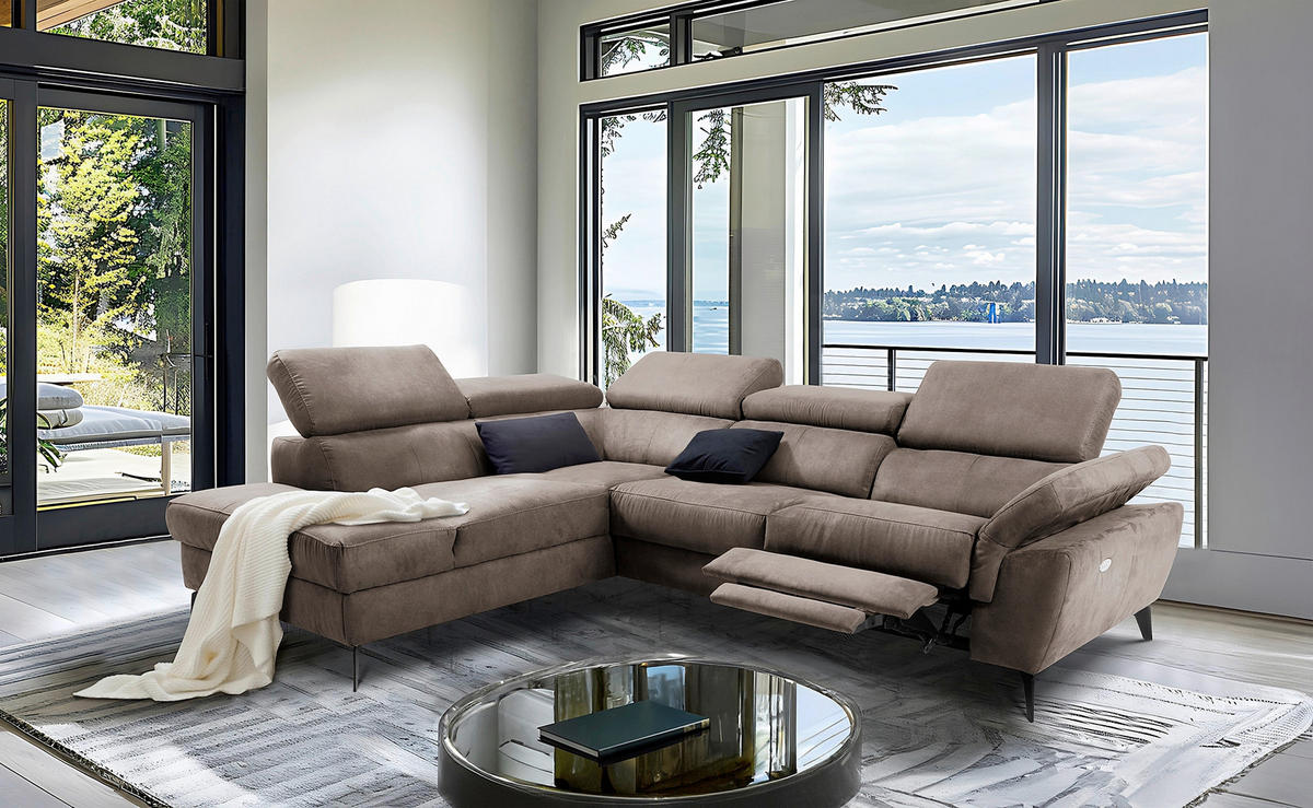 ECKSOFA SONO in Lederlook Braun Armteilverstellung, Kopfteilverstellung  210/265 cm  - Schwarz/Braun, Design, Textil/Metall (210/265cm) - Livetastic