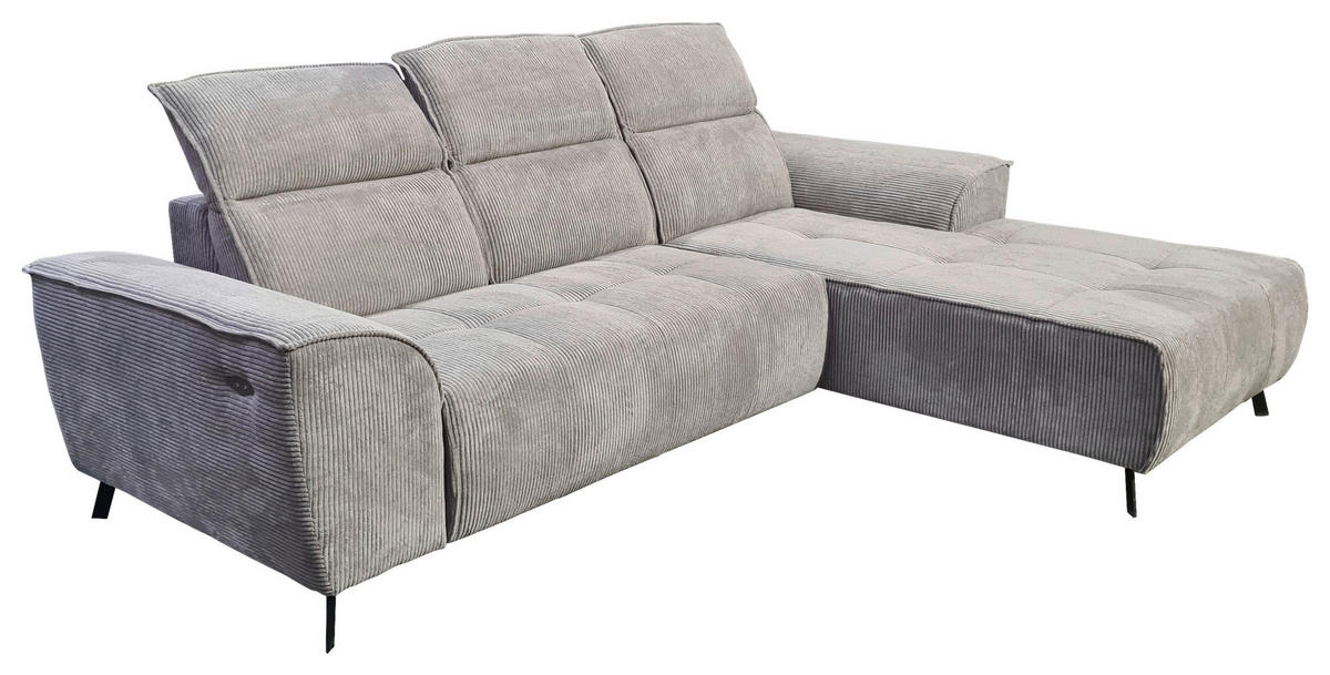 ECKSOFA Taupe Cord  - Taupe/Schwarz, KONVENTIONELL, Textil/Metall (290/196cm) - Carryhome