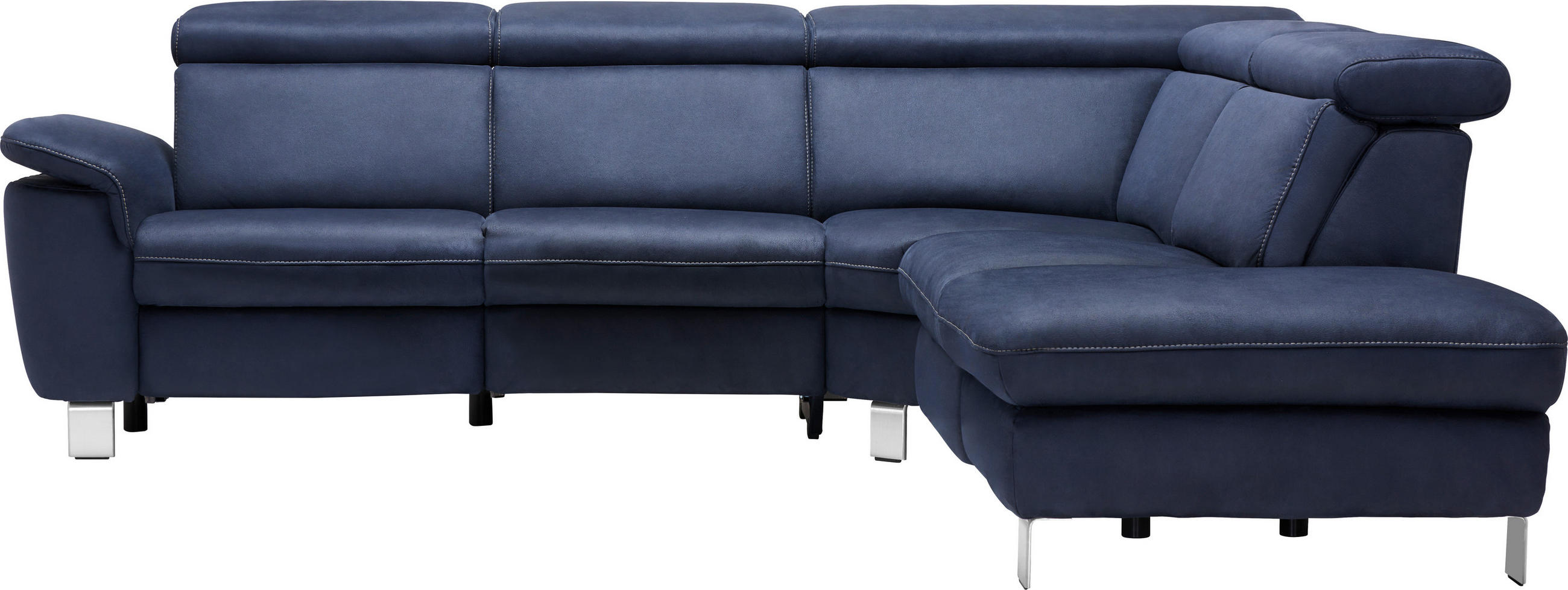 ECKSOFA Dunkelblau Flachgewebe, Mikrofaser  - Beige/Alufarben, Design, Textil/Metall (271/239cm) - Cantus