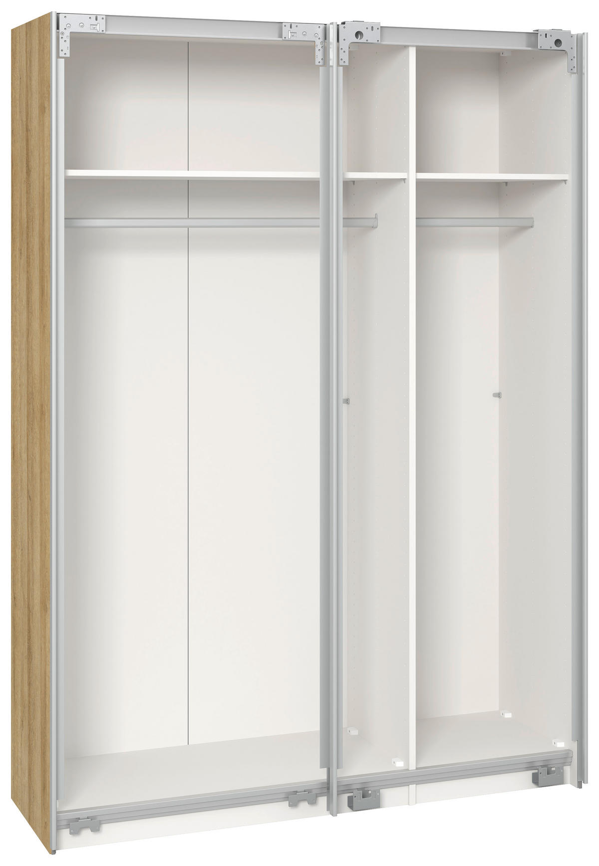 SCHWEBETÜRENSCHRANK  in Weiß, Eichefarben  - Edelstahlfarben/Eichefarben, Design, Glas/Holzwerkstoff (152/215/65cm) - Carryhome