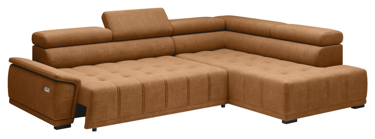 HÖRNSOFFA i chenille, vävt tyg rostfärgad  - svart/rostfärgad, Modern, textil/plast (283/106cm) - MID.YOU