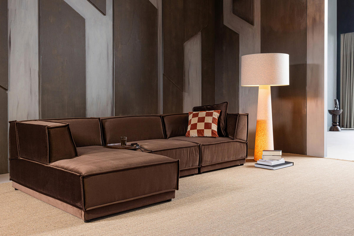 ECKSOFA Manu Braun Samt  - Schwarz/Braun, MODERN, Kunststoff/Textil (160/286cm) - Livetastic