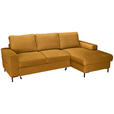 ECKSOFA Currygelb Cord Rückenkissen, Bettkasten, Schlaffunktion, Rücken echt, Liegefläche im Originalstoff  - Currygelb/Schwarz, KONVENTIONELL, Textil/Metall (240/150cm) - Carryhome