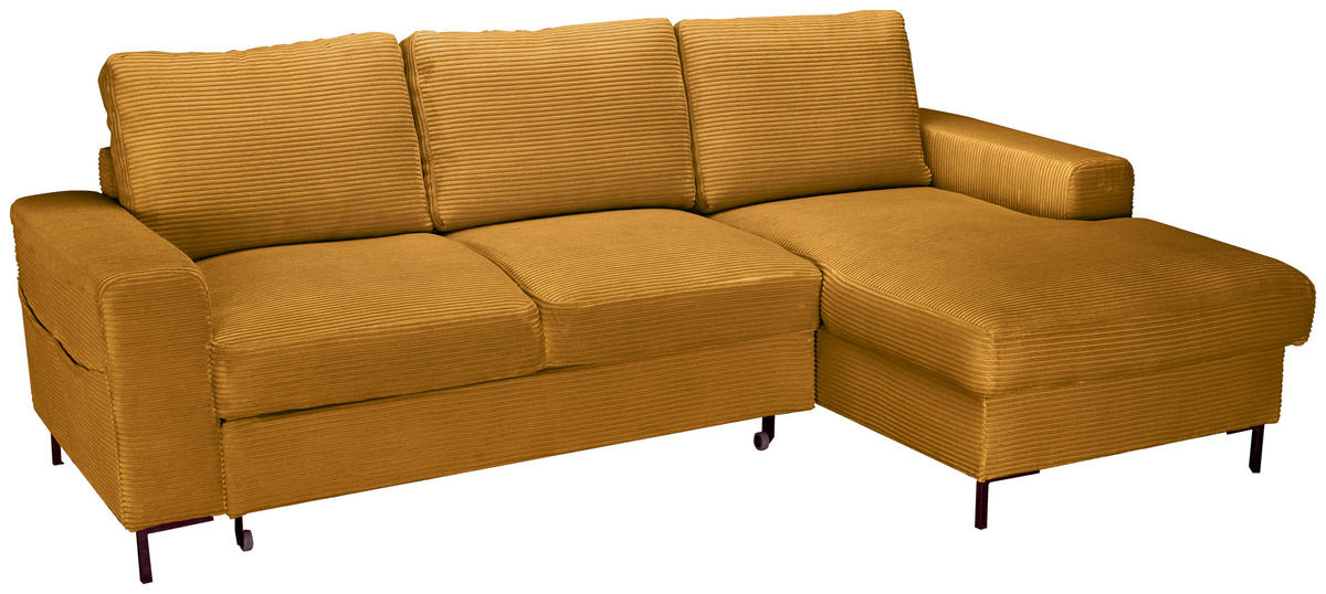 ECKSOFA Currygelb Cord  - Currygelb/Schwarz, KONVENTIONELL, Textil/Metall (240/150cm) - Carryhome