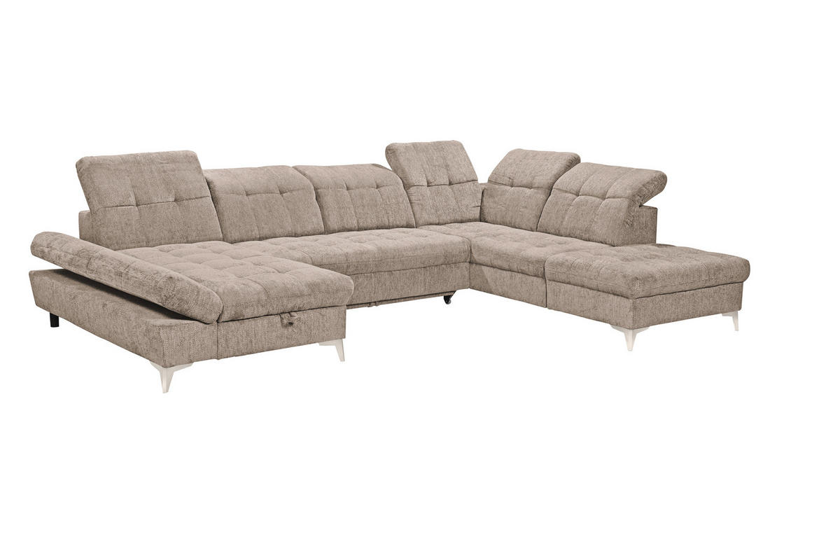 WOHNLANDSCHAFT Mikrovelours Beige  - Kaschmir/Beige, Modern, Kunststoff/Textil (169/348/245cm) - MID.YOU
