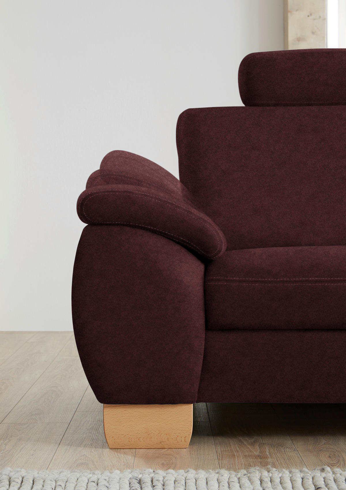 ECKSOFA in Mikrofaser Weinrot  - Wildeiche/Beige, Natur, Holz/Textil (286/236cm) - Voleo