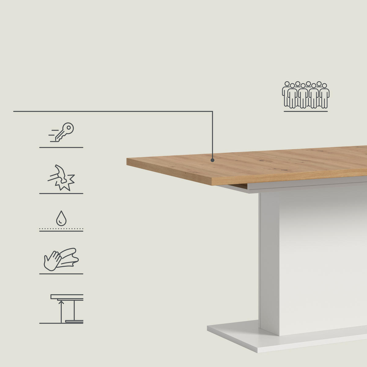 AUSZIEHTISCH Eiche Artisan rechteckig  ausziehbar  - Weiß/Eiche Artisan, KONVENTIONELL, Holzwerkstoff (150-190/90/76cm) - MID.YOU