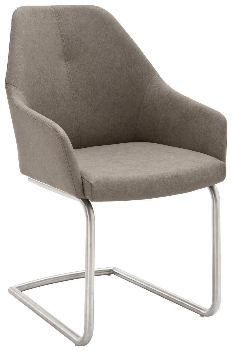 ARMLEHNSTUHL  in Edelstahl Lederlook  - Taupe/Edelstahlfarben, Design, Textil/Metall (55/88/63cm) - Novel