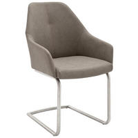 ARMLEHNSTUHL  in Edelstahl Lederlook  - Taupe/Edelstahlfarben, Design, Textil/Metall (55/88/62cm) - Novel