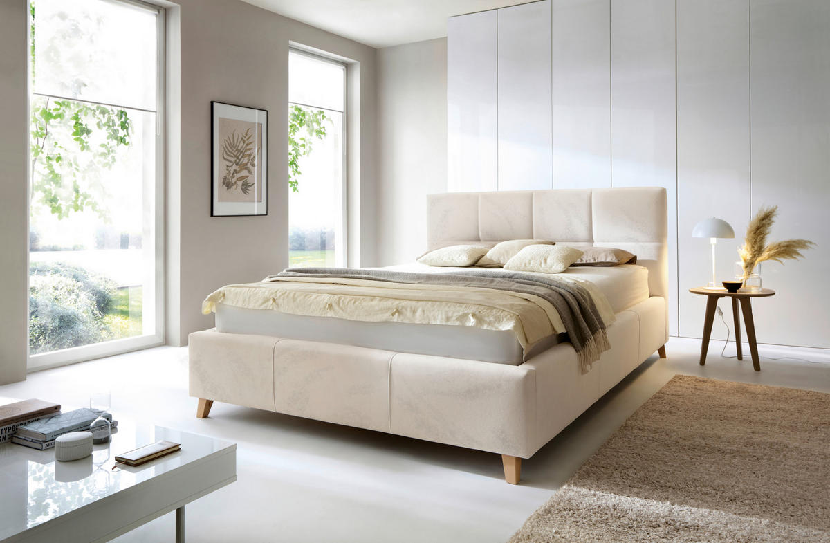 LIT REMBOURRÉ 180/200 cm  in Beige  - beige/couleur de hêtre, Konventionell, métal/textile (180/200cm) - Carryhome