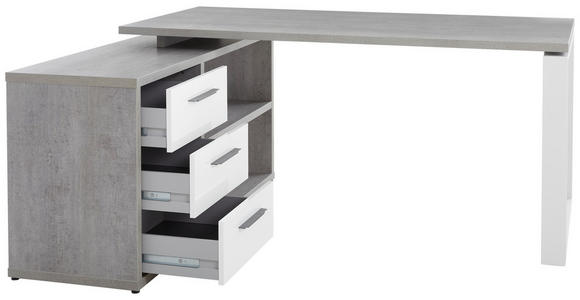 ECKSCHREIBTISCH 140/170/75 cm in Grau, Weiß Hochglanz - Edelstahlfarben/Weiß Hochglanz, Design, Holzwerkstoff/Metall (140/170/75cm) - Carryhome