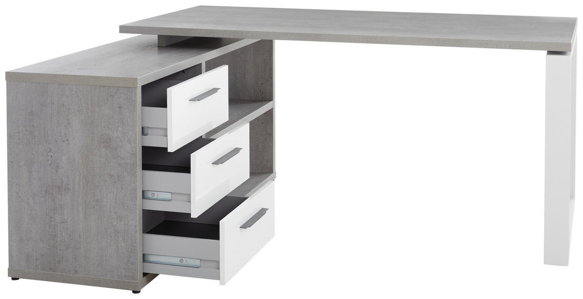 ROHOVÝ PÍSACÍ STÔL, sivá, biela s vysokým leskom, 140/170/75 cm - sivá/biela, Design, kov/kompozitné drevo (140/170/75cm) - Carryhome