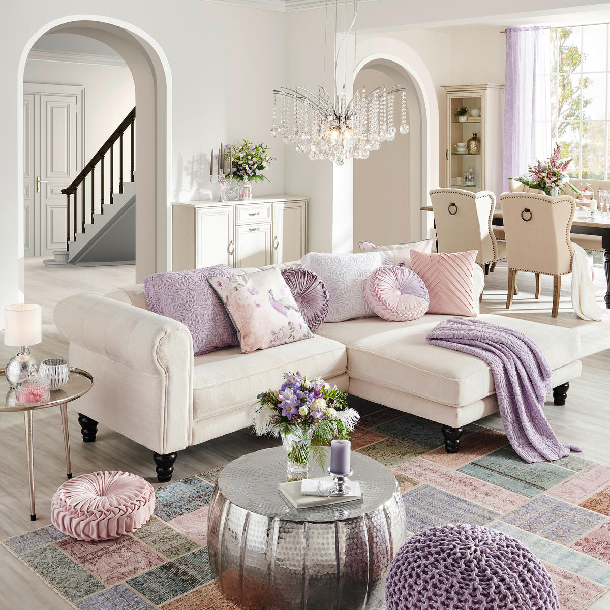 HÖRNSOFFA i plysch vit  - vit/mörkbrun, Design, trä/textil (260/160cm) - MID.YOU