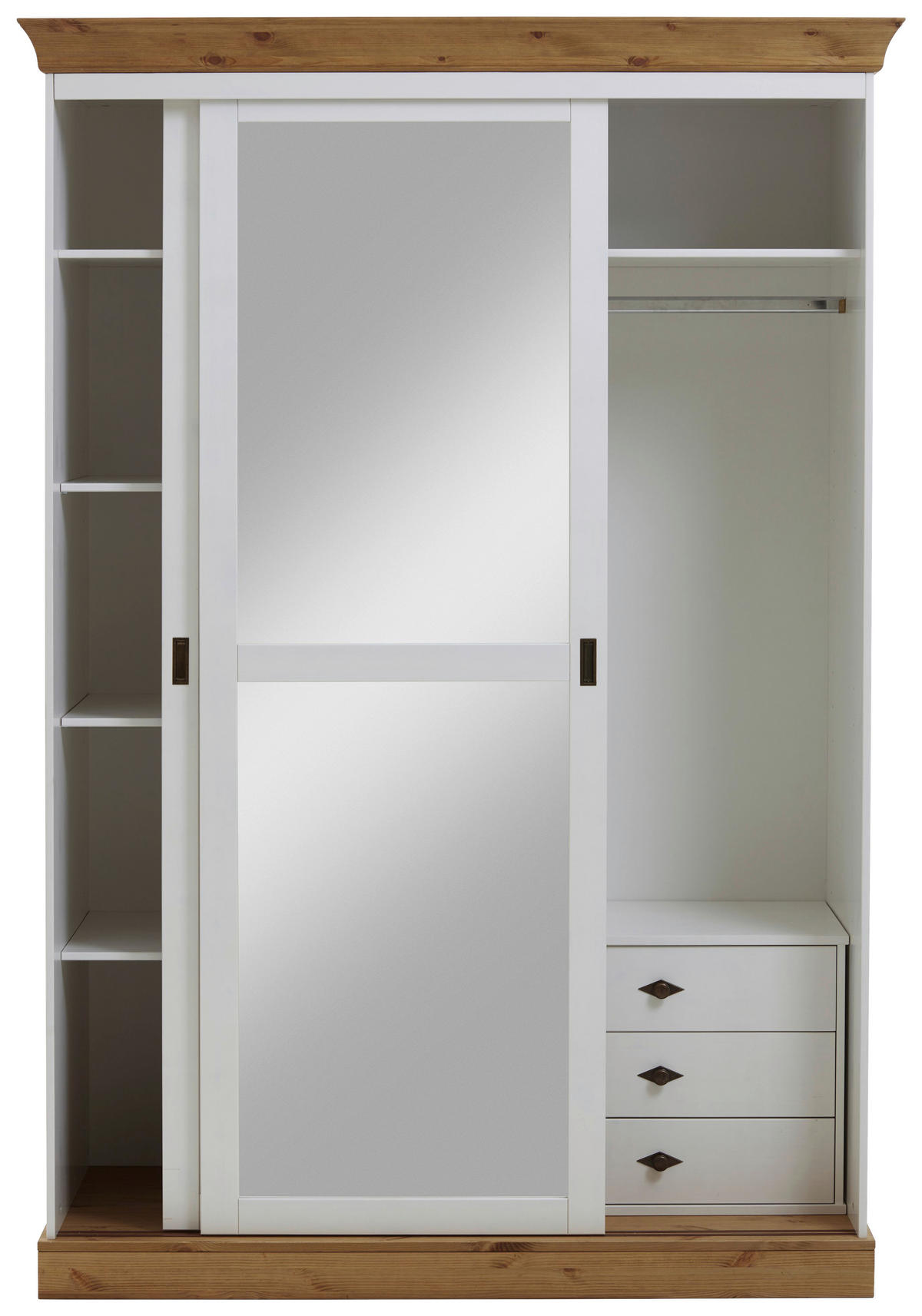 SCHIEBETÜRENSCHRANK 150/220/69 cm 2-türig Weiß, Laugenfarbig  - Laugenfarbig/Messingfarben, ROMANTIK / LANDHAUS, Glas/Holz (150/220/69cm) - Boxxx