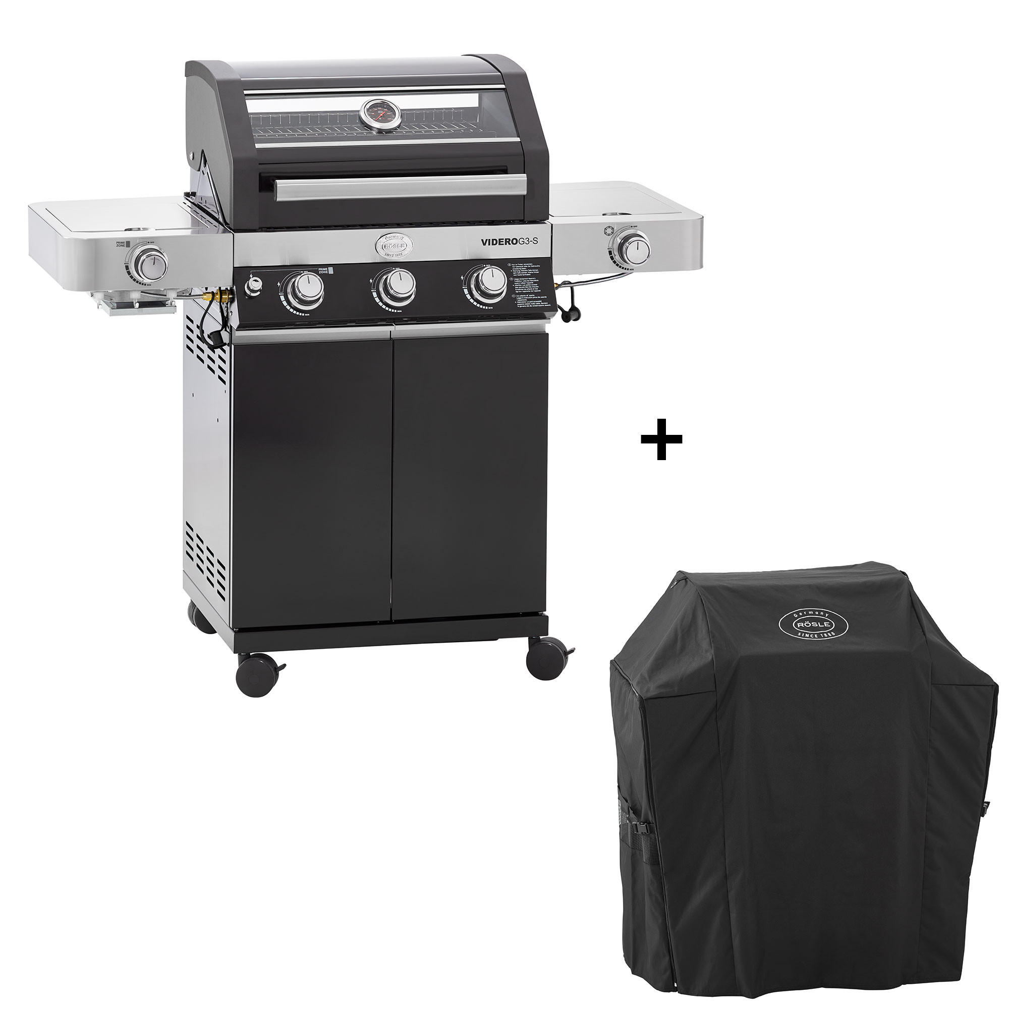 GASGRILL + GRATIS ABDECKHAUBE  Schwarz  - Schwarz, Basics, Metall (127/117,5/57cm) - Rösle