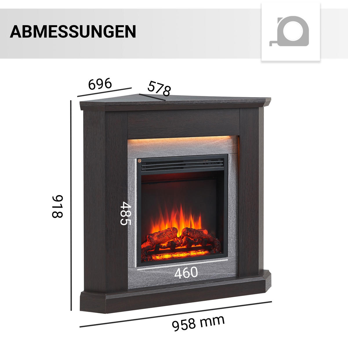 ELEKTROKAMIN - Dunkelbraun, Basics, Holzwerkstoff/Metall (92/92/58cm)