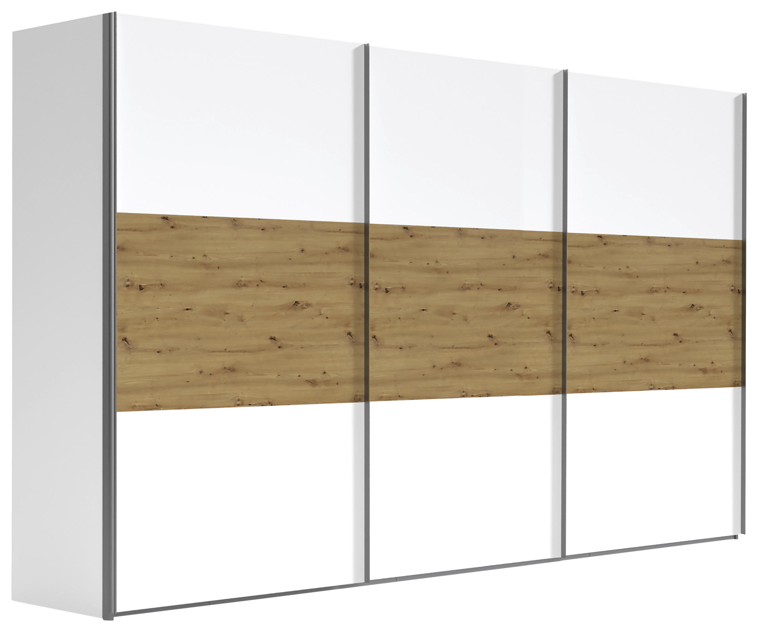 SCHWEBETÜRENSCHRANK 300/216/68 cm 3-türig - Alufarben/Weiß, KONVENTIONELL, Holzwerkstoff/Metall (300/216/68cm) - Hom`in