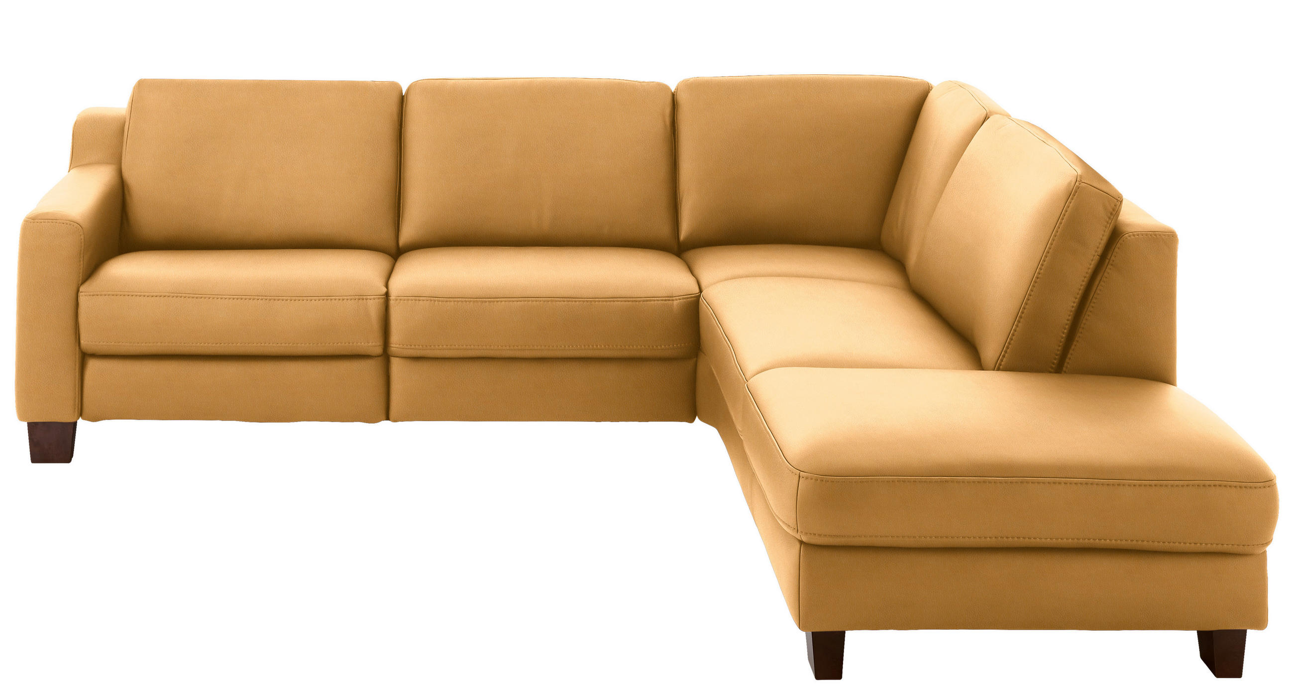 ECKSOFA in Echtleder Currygelb  259/235 cm  - Currygelb/Eichefarben, Design, Leder/Holz (259/235cm) - Valdera