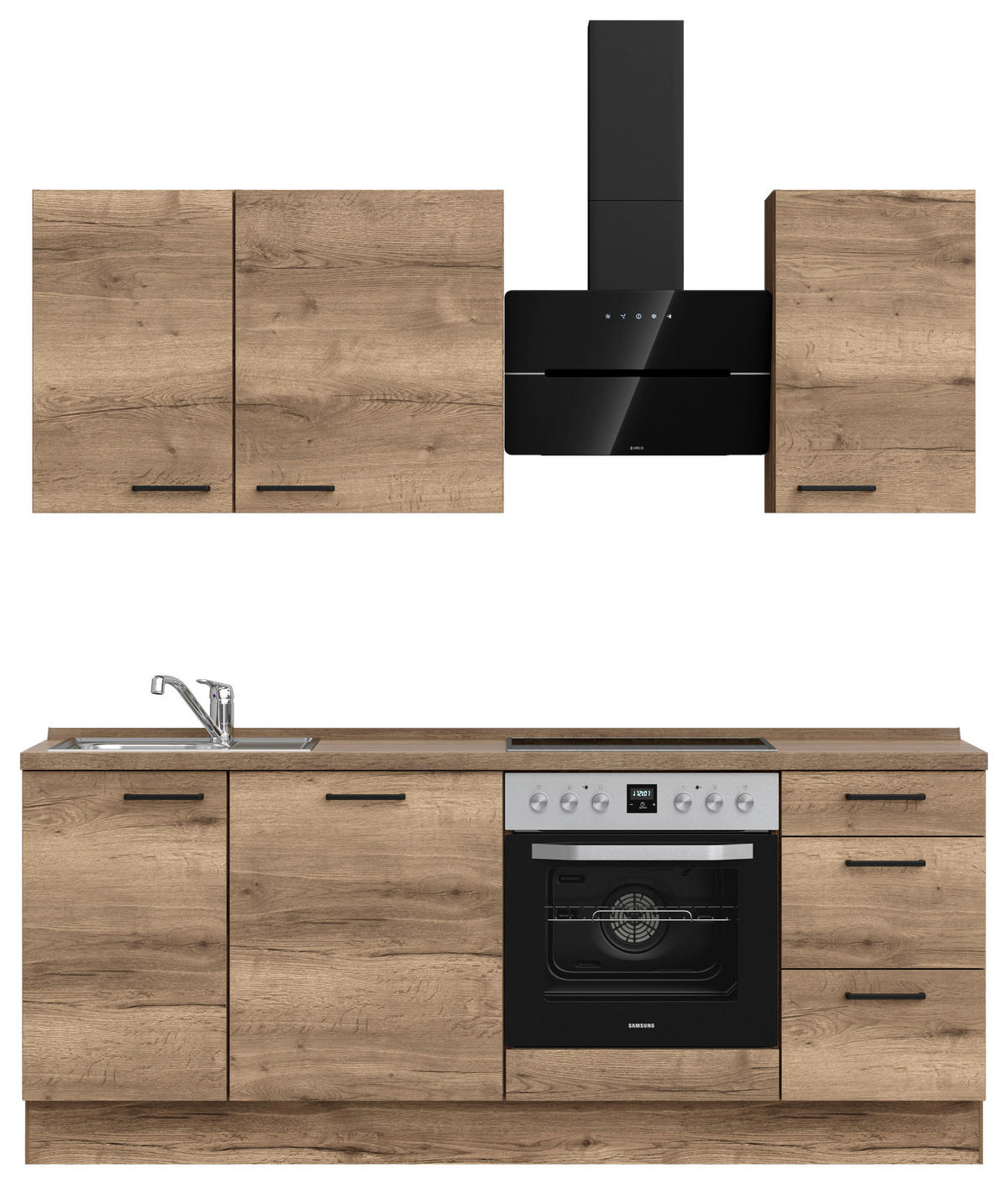 KÜCHENLEERBLOCK 210 cm   in Eiche dunkel  - Eiche dunkel/Schwarz, MODERN, Holzwerkstoff/Metall (210cm) - Nobilia