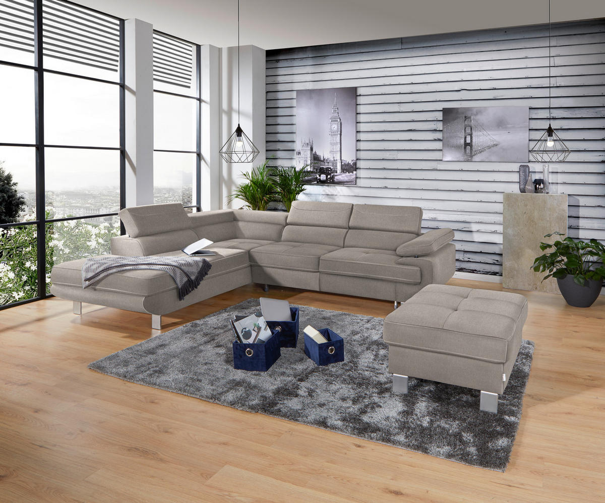 HÖRNSOFFA i dräll taupe  - taupe, Modern, metall/textil (230/270cm) - MID.YOU