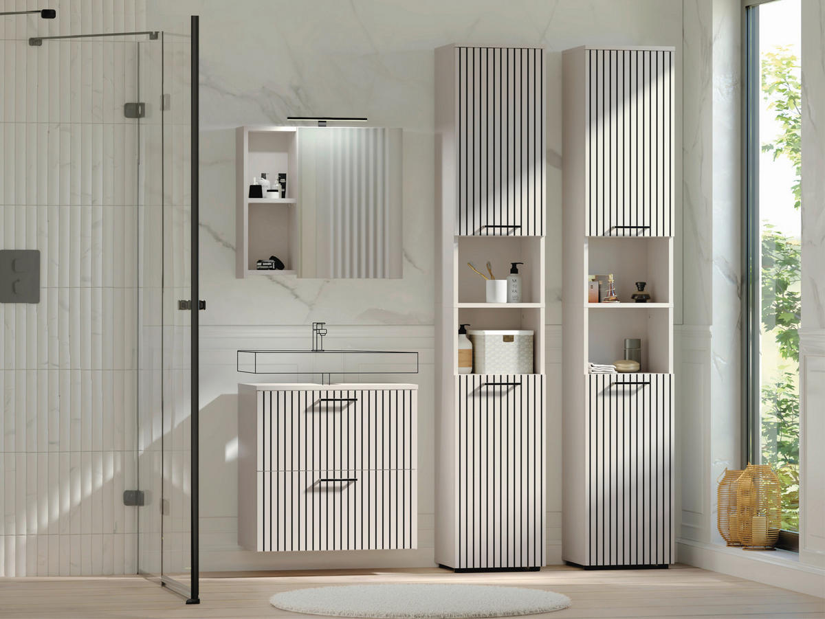 BADEZIMMER 4-teilig  in 160 cm  - Kaschmir/Schwarz, Trend, Glas/Holzwerkstoff (160cm) - Respekta