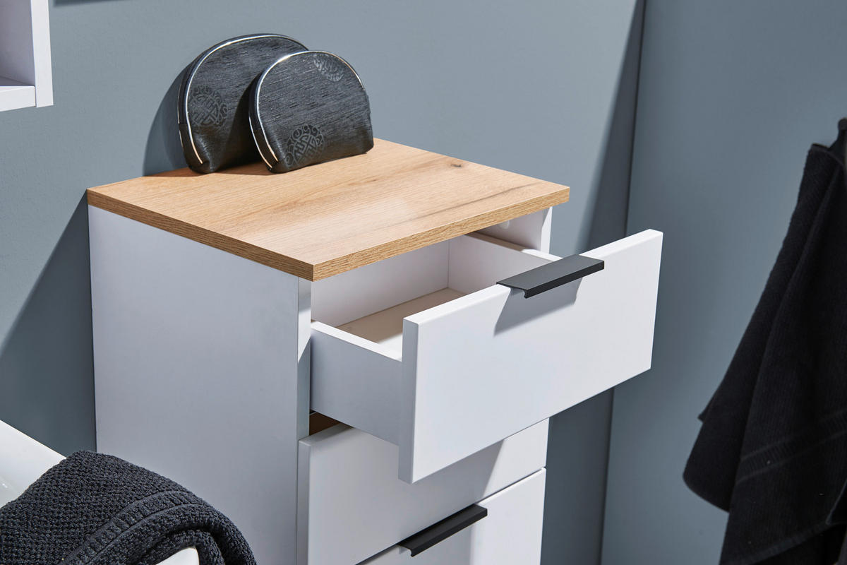 MIDISCHRANK 38/106/32 cm  - Eichefarben/Schwarz, KONVENTIONELL, Holzwerkstoff/Metall (38/106/32cm) - home24