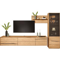 WOHNWAND 3-teilig  in Schwarz, Eichefarben  320/192/50 cm  - Eichefarben/Schwarz, Natur, Glas/Holz (320/192/50cm) - Waldwelt