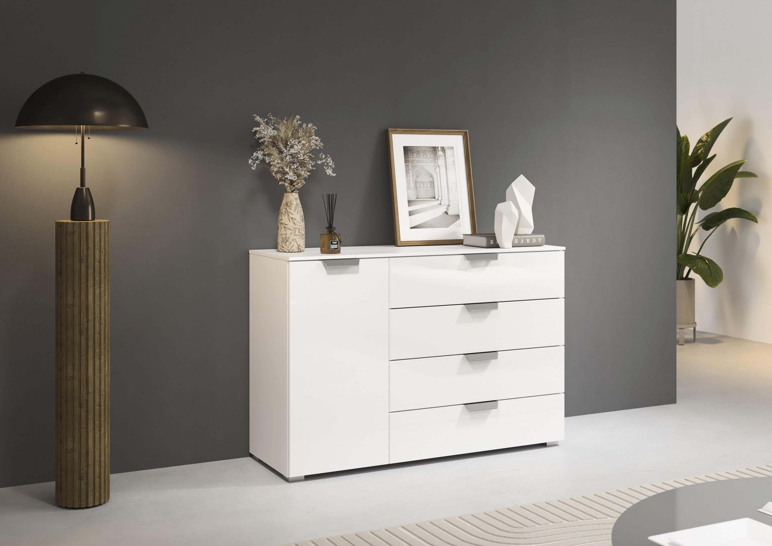 KOMMODE in 120/81/42 cm - Chromfarben/Weiß, Design, Glas/Holzwerkstoff (120/81/42cm) - Carryhome